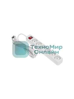 Удлинитель STANDARD 6 гнезд, 3м, 3х1,0мм², с/з, с выключателем, белый Rexant