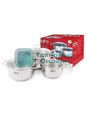 Набор кастрюль Lara LR02-80 Standart (1.8 л + 3.1 л + 5.7 л) капсулированное индукционное дно, крышки