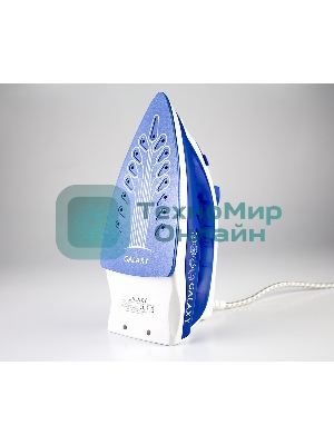 Утюг Galaxy Line GL 6121, синий, паровой, 1600 Вт, керамическое покрытие подошвы, указатель максимального уровня воды, индикатор нагрева, вертикальное отпаривание, паровой удар, функция увлажнения, защита от перегрева, резервуар для воды 470 мл, подача пара до 50 г/мин, паровой удар до 230 г/мин