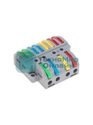 Клемма Rexant СМК 4х2 проходная разветвительная 4 полюса, с монтажной площадкой (1 ввод, 2 вывода на полюс) (20 шт/уп)