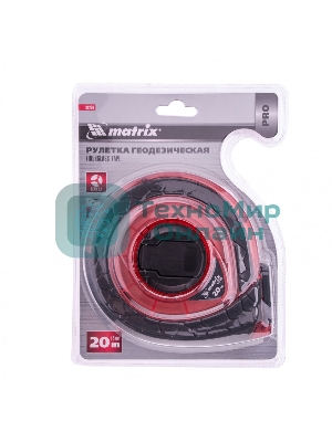 Рулетка геодезическая Matrix 20 м х 15 мм, закр. корп., фибергласс. лента, двуст. шкала, PRO