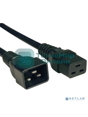 Кабель питания IEC 320 C19 - IEC 320 C20 (3x1.5), 16A, прямая вилка, 1м, черный Hyperline PWC-IEC19-IEC20-1.0-BK