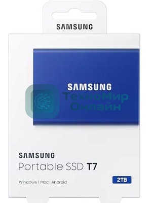 Внешний SSD Samsung T7, 2TB, USB 3.2 Gen 2 Type-C, R/W 1050/1000, синий