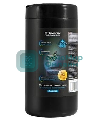 Чистящие салфетки Defender для экранов всех типов/нетканый материал/антистатик/туба/100 шт/Россия.