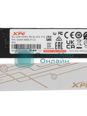 Накопитель SSD ADATA XPG MARS 980 BLADE, 4Tb, PCIe 5.0 x4, M.2 2280, NVMe, R/W 14000/13000 3D-NAND