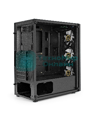 Компьютерный корпус Miditower ExeGate EVO-8227 (ATX, без БП, 2хUSB+1хUSB 3.0+HD Audio, черный, 3 вент. с RGb подсветкой, боковая панель - закаленное стекло)