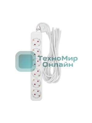 Удлинитель STANDARD 6 гнезд, 5м, 3х1,0мм², с/з, белый REXANT