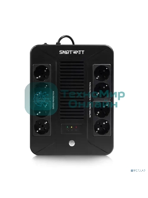 Источник бесперебойного питания SMARTWATT UPS SAFE PRO 1000 черный 1000/600 ВА/Вт, линейно-интерактивный, напольный/настенный, LED индикация, Shuko CEE7/4 - 8 шт. (4 шт. с резервным питанием, 4 шт. - сетевой фильтр)