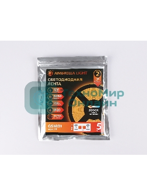 Светодиодная лента Ambrella light GS1801 5050 30Led/ 7.2W m/ 12V IP20 3000K/ 5000*10*1.87mm (2 конт.)