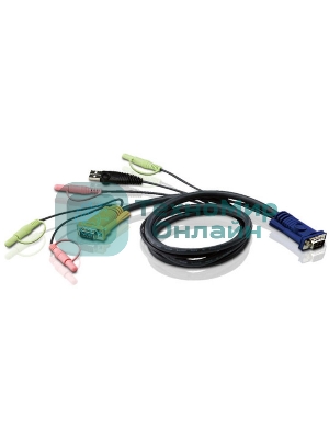 Кабель ATEN KVM Cable 2L-5303U Кабель для KVM: USB(Am)+DB15(m)+2*Audio (PC) -на- SPHD15(m)+2*Audio (KVM), 3м
