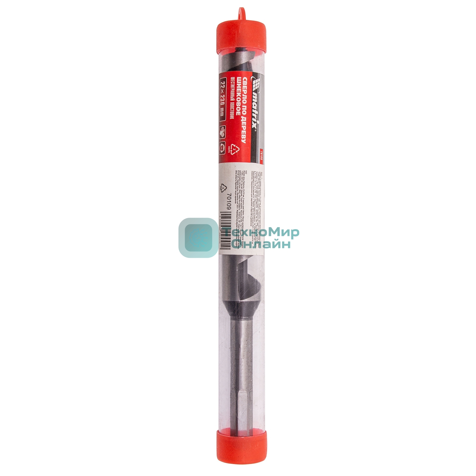 Сверло Matrix по дереву шнековое, 22x230 мм, 6-гранный хвостовик