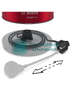 Электрочайник Bosch TWK4P434 красный, 1.7 л, 2400 Вт, скрытый нагревательный элемент