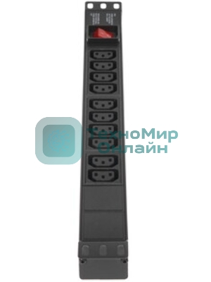 Блок розеток горизонтальный ExeGate ServerPro PDU-19H001 Al-10С13-C14-SW, 1U, Алюминий, 10 IEC 320 C13, С14, выкл. с подсветкой, черный
