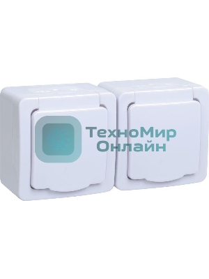 Розетка двухместная с з/к с крышкой для открытой установки РСб22-3-ГПБб IP54 серия 