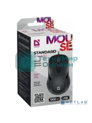 Мышь проводная Defender Standard MB-580 черный, 1000 dpi, USB, кнопки - 3