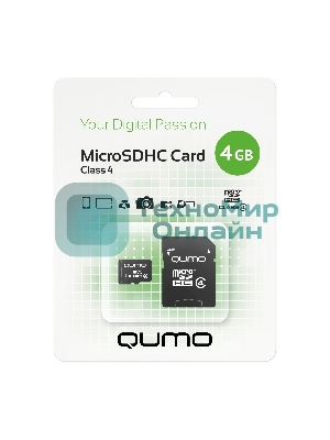 Флеш карта QUMO QM4GMICSDHC4 4Gb MicroSDHC Class 4, SD adapter