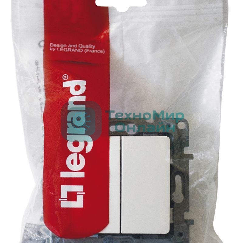 Переключатель 2-клавишный, 10AX, бел. ETIKA 