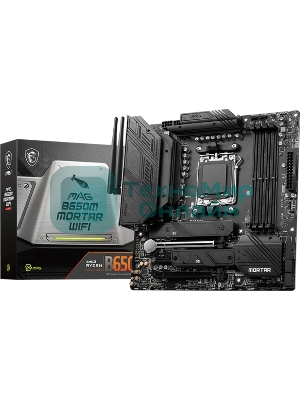 Материнская плата MSI MAG B650M MORTAR WIFI, AM5, AMD B650, 4xDDR5, 6xSATA, 2xM.2, 1xPCI-E 4.0 x16, 1xPCI-E 4.0 x4, 1xHDMI, 1xDP, 1x2.5Gb LAN, 3xUSB 3.2 Gen 2, 4xUSB 3.2 Gen 1, 1xUSB-C 3.2 Gen 2x2, 5x3.5мм аудио, 7.1, Micro-ATX