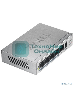 Коммутатор Zyxel GS1005HP Switch PoE +, 5xGE (4xPoE +), desktop, metal, silent, PoE budget 60 W