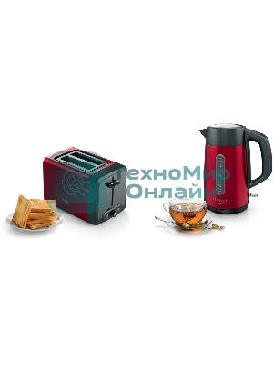 Электрочайник Bosch TWK4P434 красный, 1.7 л, 2400 Вт, скрытый нагревательный элемент