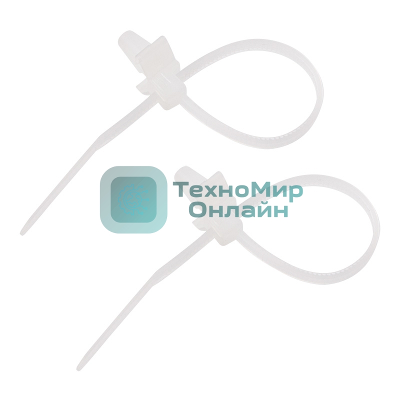 Хомут-стяжкa нейлоновая с крепежным пистоном Rexant 190x4,8 мм, ø3,2 мм, белая, упаковка 100 шт.