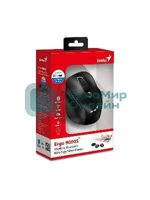 Мышь беспроводная Genius Ergo 9000S черный, 2400 dpi, радиоканал, Bluetooth, USB, кнопки - 6