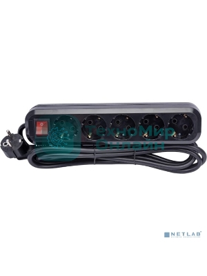 Сетевой фильтр 5bites SP5B-330 5S, 3*1.5 мм2, 16A, ABS, 3M, черный