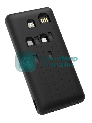 Портативный аккумулятор Gembird GPB-10C, 10000мА·ч, 2A, 4 встроенных кабеля, черный