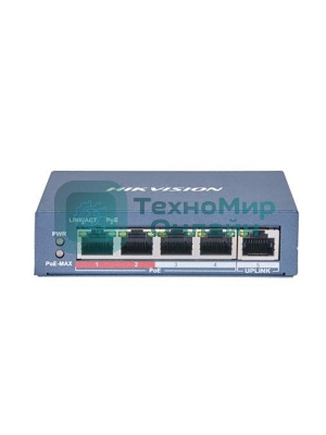 Коммутатор Hikvision DS-3E0105P-E(B) 4 RJ45 100M PoE с грозозащитой 6кВ, 2 порт с высоким приоритетом; 1 Uplink порт 100М Ethernet; бюджет PoE 60Вт; поддержка режима передачи до 250м,10Мб/с, CAT5e; таблица MAC а