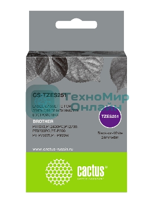 Картридж ленточный Cactus CS-TZES251 черный шрифт, белый фон (24 мм, 8 м) для Brother 1010/1280/1280VP/2700VP