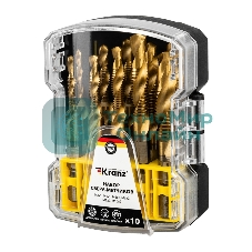 Набор сверл-метчиков (M3x1, M4x1, M5x2, M6x2, M8x2, M10x2) Р6М5, ТИТАН, 10 шт. KRANZ