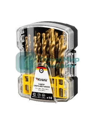 Набор сверл-метчиков (M3x1, M4x1, M5x2, M6x2, M8x2, M10x2) Р6М5, ТИТАН, 10 шт. KRANZ