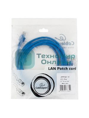 Патч-корд UTP Cablexpert cat.5e, 2м, литой, многожильный, синий