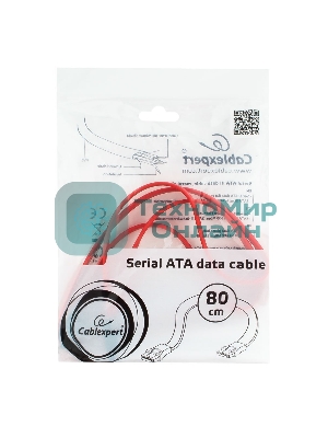 Кабель интерфейсный SATAIII Cablexpert CC-SATAM-DATA-0.8M, 80 см, 7pin/7pin, защелка, пакет