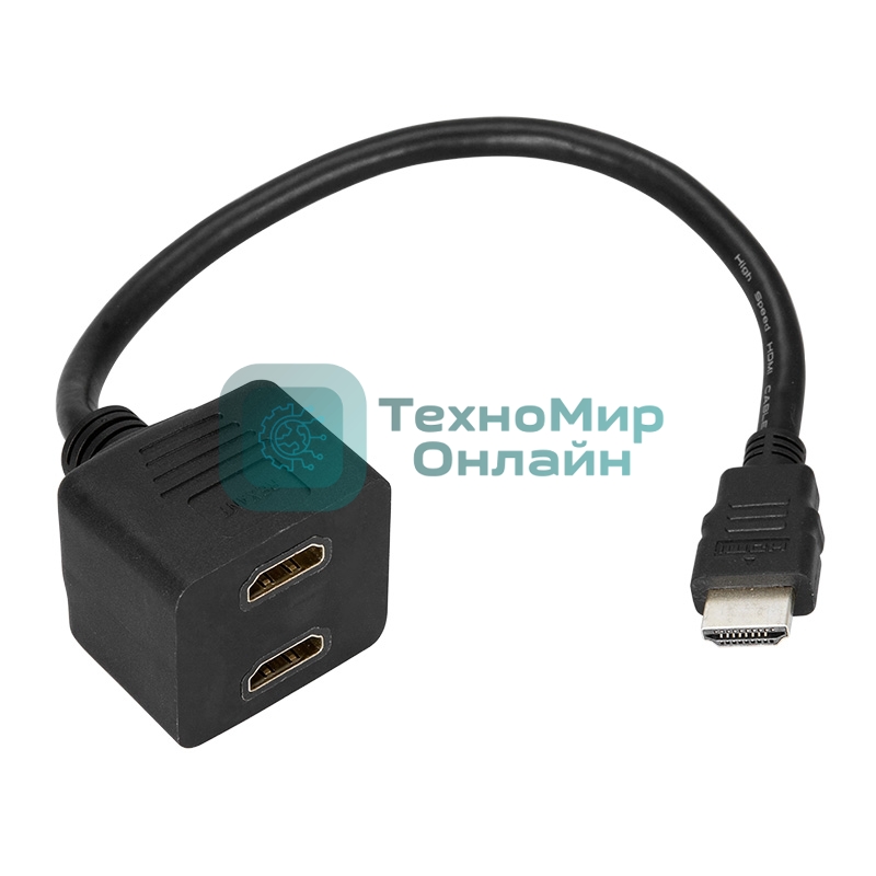 Переходник Rexant штекер HDMI - 2 гнезда HDMI с проводом, черный (10 шт./уп.)