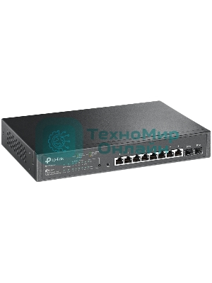Коммутатор TP-Link JetStream 10-Port Gigabit Smart Switch with 8-Port PoE+, 8× Gigabit PoE+ Ports, 2× Gigabit SFP Slots, 802.3at/af, 150 W PoE Power, 1U 13-inch Rack-mountable Steel CaseIntegration with Omada SDN Controller, 802.1Q VLAN, STP/RSTP/MSTP, IGMP Snoopi