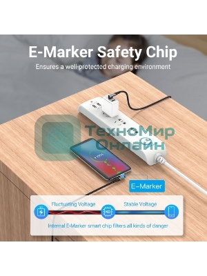 Кабель Vention USB 2.0 CM/CM угловой - 1м. Серый 5А PD100W