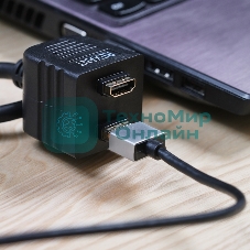 Переходник Rexant штекер HDMI - 2 гнезда HDMI с проводом, черный (10 шт./уп.)