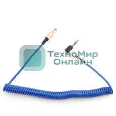 Кабель Cablexpert аудио 90˚ спиральный CCAB-02-35MMLC-1.8MU. 3.5 Jack (M)/3.5 Jack (M), синий, 1.8м, блистер