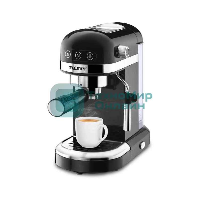 Кофеварка рожковая Zelmer EXPRESSO ZCM7295 черный, исп. кофе - молотый/чалды, 1.4 л, 1350 Вт, 20 бар