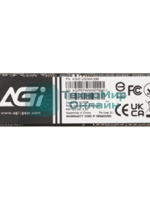 Накопитель SSD AGI AI298, 512Gb, PCIe 3.0 x4, M.2 2280, NVMe, R/W 2200/1300