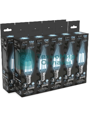 Лампа светодиодная филаментная Gauss Filament 13Вт цок.: E14 свеча св. свеч. бел. нейт. (упак.: 10 шт)
