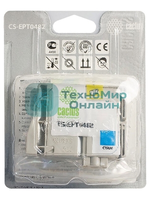 Картридж струйный Cactus CS-EPT0482 голубой (14.4 мл) для Epson Stylus Photo R200/R220/R300/R320/R340/RX500/RX600/RX620/RX640