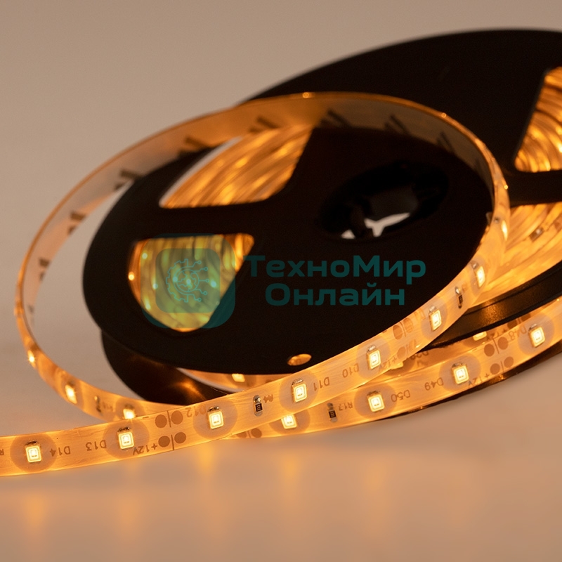 Лента светодиодная силикон, 8 мм, IP65, SMD 2835, 60 LED/m, 12 V, цвет свечения желтый