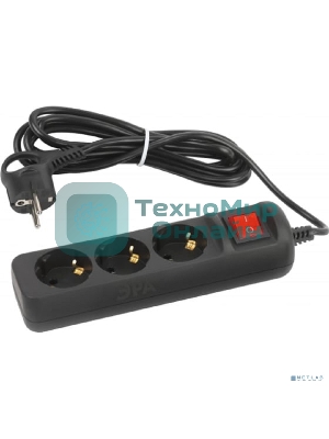 Удлинитель электрический ЭРА UX-3es-3m-B с заземлением с выключателем 3 розетки 3 м ПВС 3x0,75 мм2 10А черный