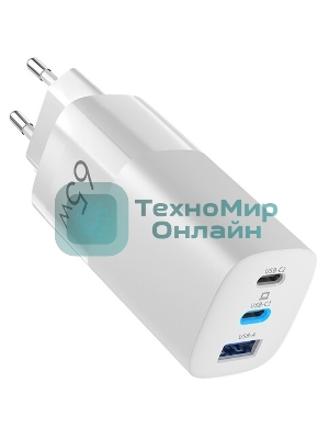 Сетевое зарядное устройство OLMIO 2Type-C/USB, 65W, 6A, QuickCharge3.0, PowerDelivery3.0, GAN