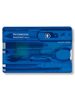 Швейцарская карта Victorinox SwissCard Classic (0.7122.T2) синий полупрозрачный коробка подарочная