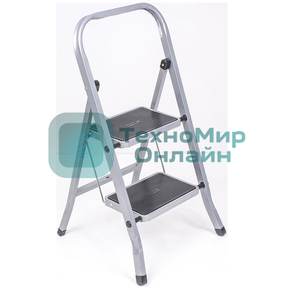 Стремянка стальная КЛАСС ПЛЮС, 2 ШИРОКИЕ СТУПЕНИ 20х30 см, верхняя площадка 45 см, до 120 кг, 123302