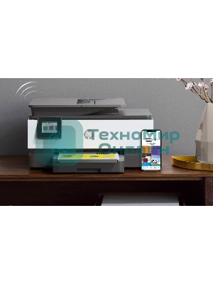 МФУ струйное HP OfficeJet 8023 (1KR64B), A4, цвтной, печ. до 20 стр/мин. (ч/б), до 10 стр/мин. (цвет), скан. до 8 стр/мин. (ч/б) 3.5 стр/мин. (цвет), 1200 x 1200 dpi, USB, RJ-45, Wi-Fi, Air Print