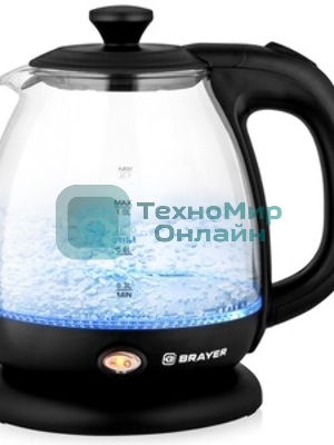 Чайник электрический BRAYER BR6106, 1100 Вт, 1 л, стеклянный, автоотключение, подсветка, черный